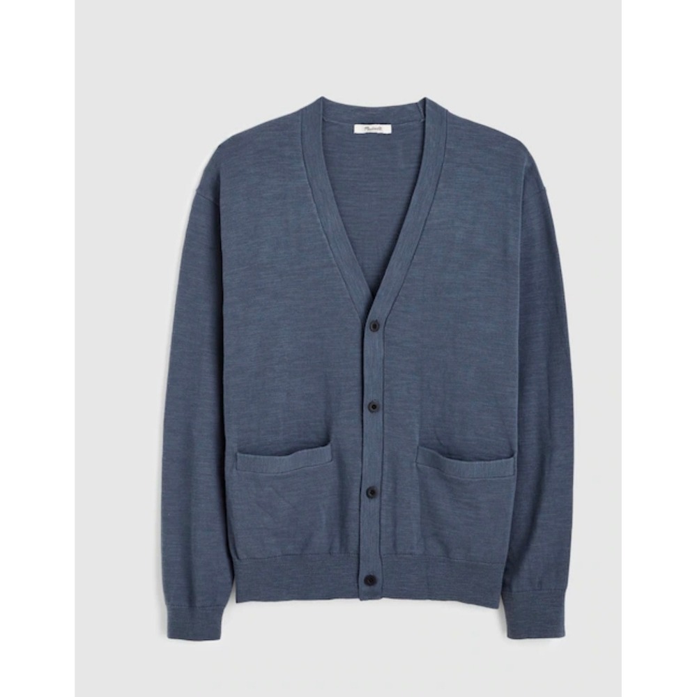 Madewell V-Neck Cardigan Slub Knit Cotton Button Sweater Blue Medium Mens NWOT